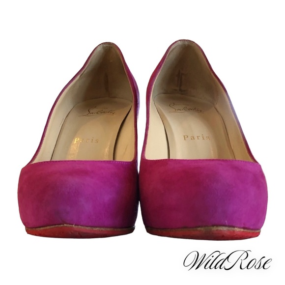 CHRISTIAN LOUBOUTIN Fuchsia Pink Purple SUEDE RON RON 100 Veau Velours PUMPS 36 - Picture 3 of 17